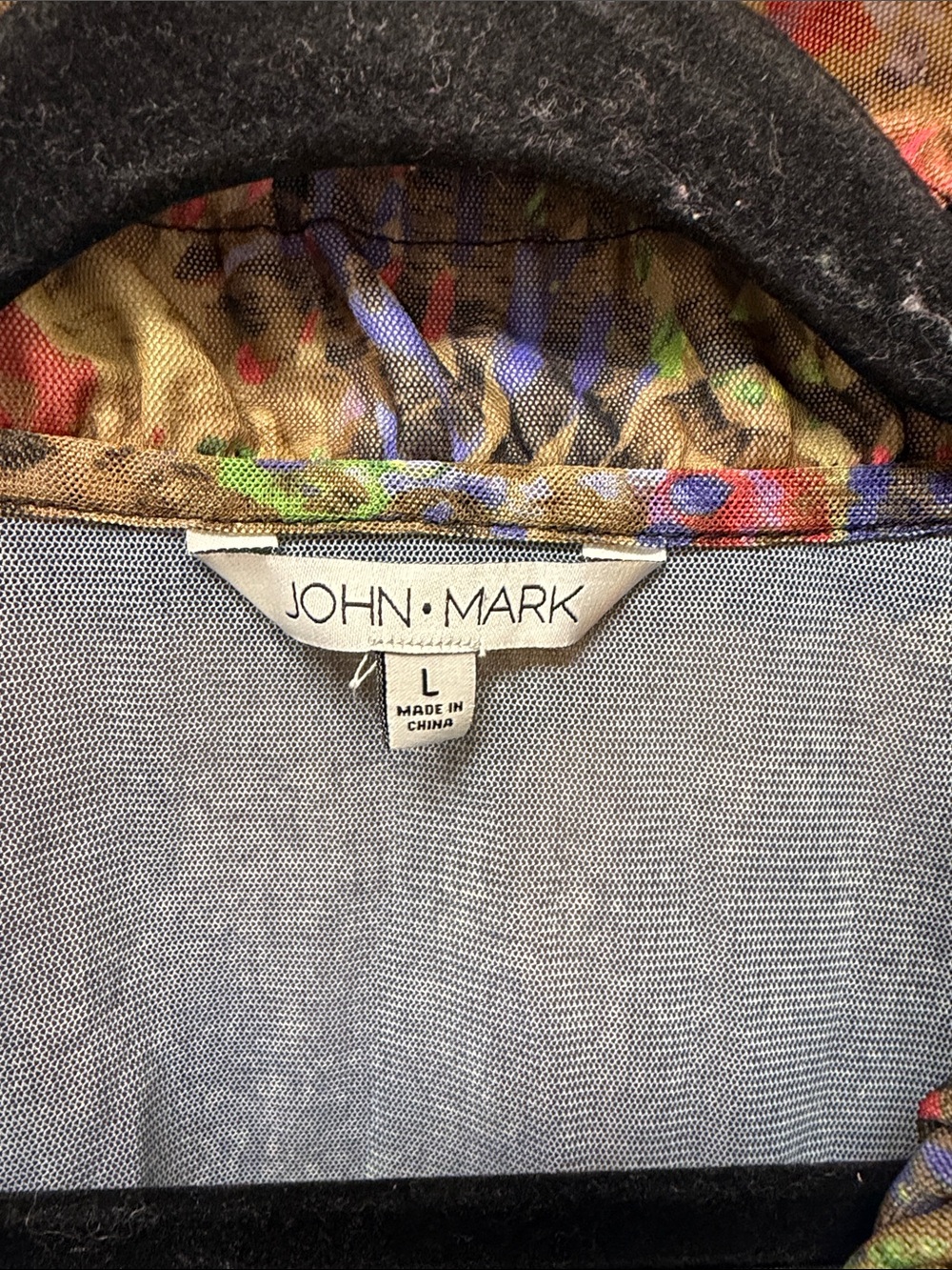John Mark MESH Sheer Blue Denim PRINTED Jacket with Multicolor Floral Trim - Picture 2 of 14